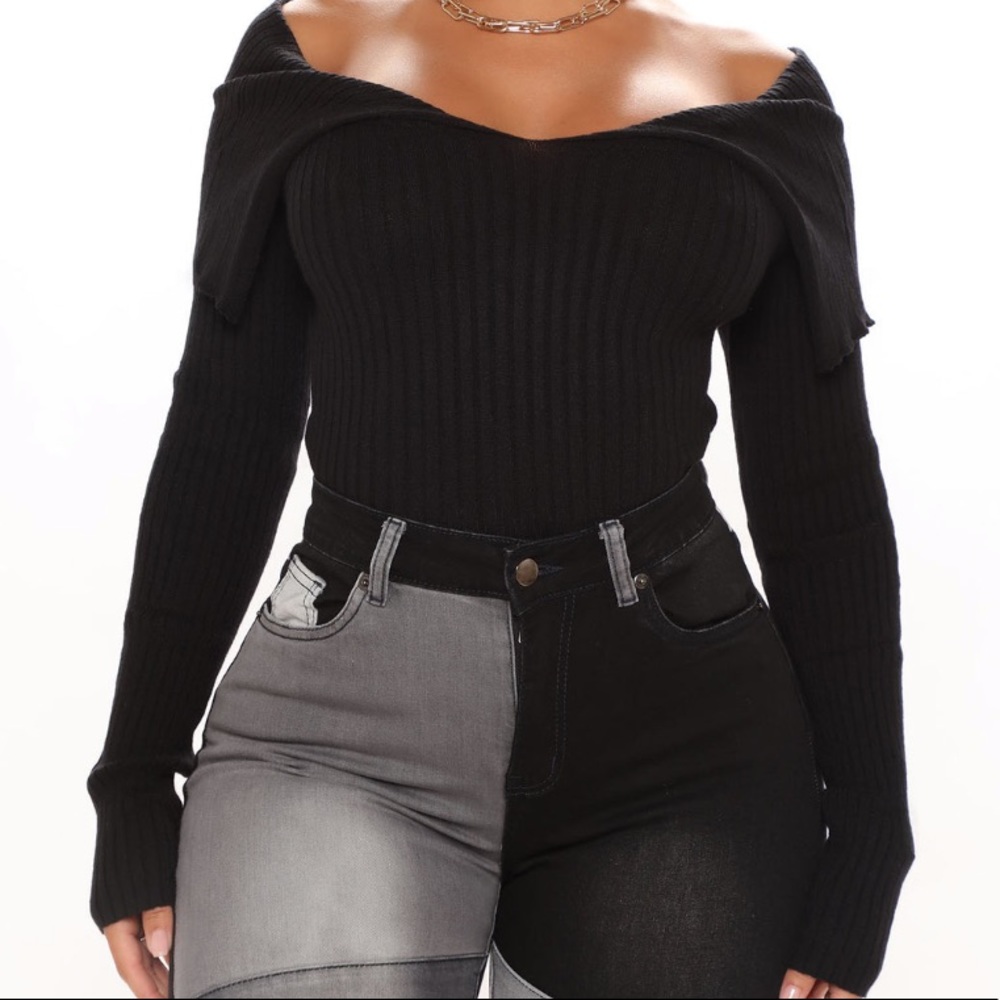 Fashion Nova Black Off-the-Shoulder Ribbed Sweater